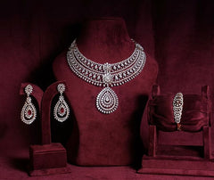 Grand Victorian Style Diamond & Ruby Choker Bridal Set with Bracelet & Earrings