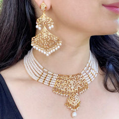 Exquisite Kundan & Pearl Traditional Choker Set with Earrings