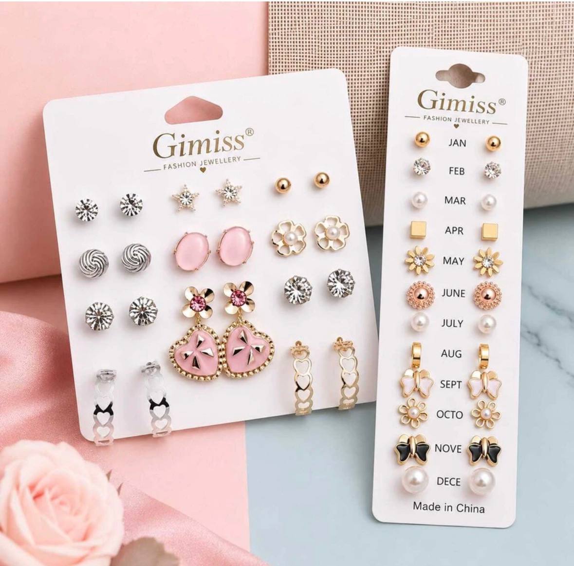22 Pairs Fashion Stud Earrings Set for Women – Pearl, Crystal, Flower & Heart Designs
